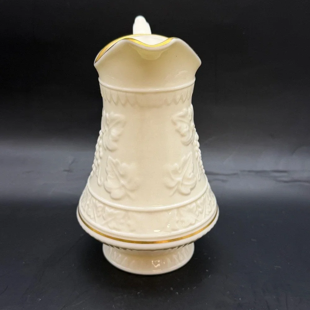 Vtg Lenox 2pc Mixed Lot Ivory Cream 24K Gold Bud Vase Grape Harvest Mini Pitcher